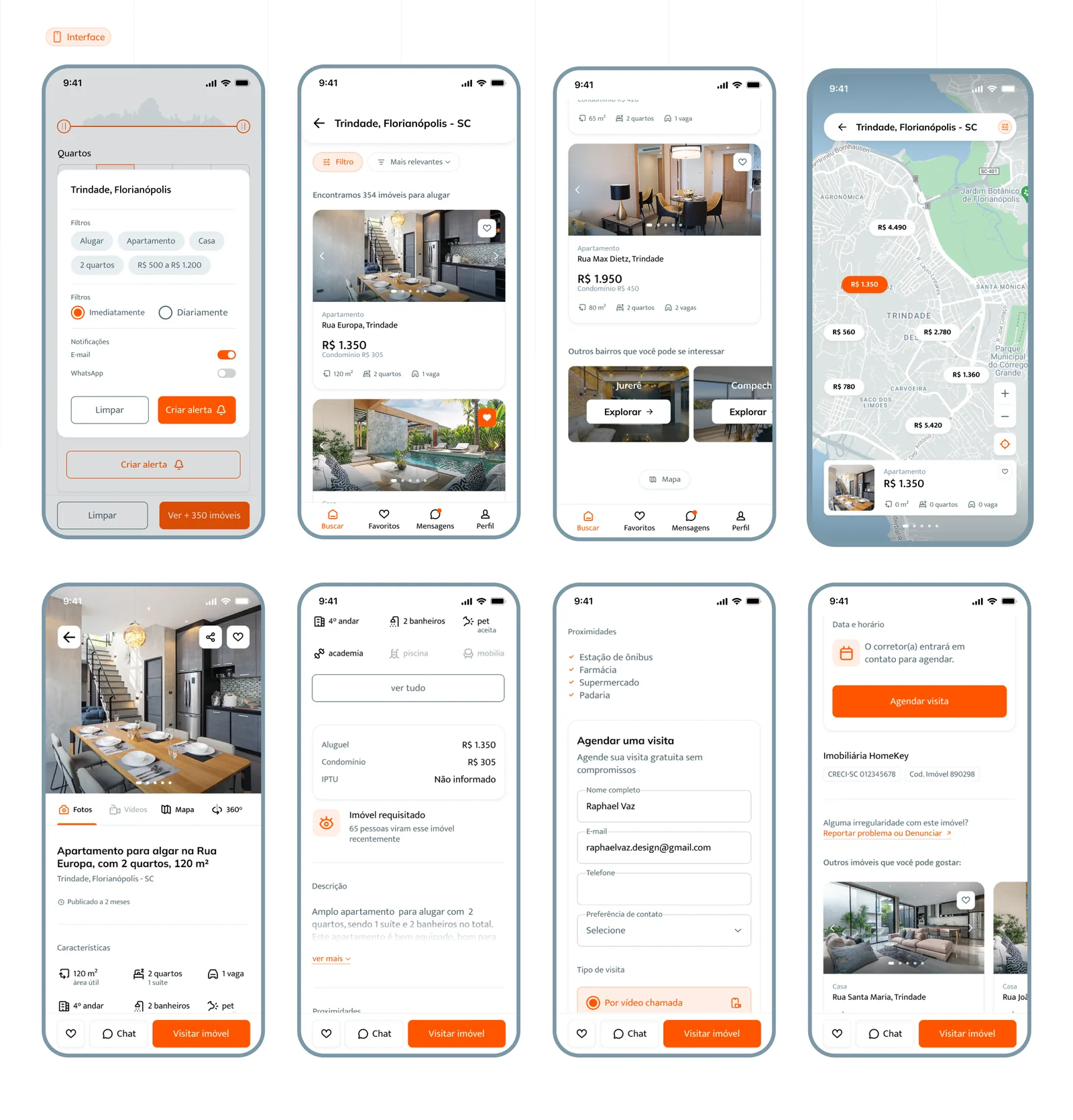 Painel com as telas de busca e filtros do Homekey