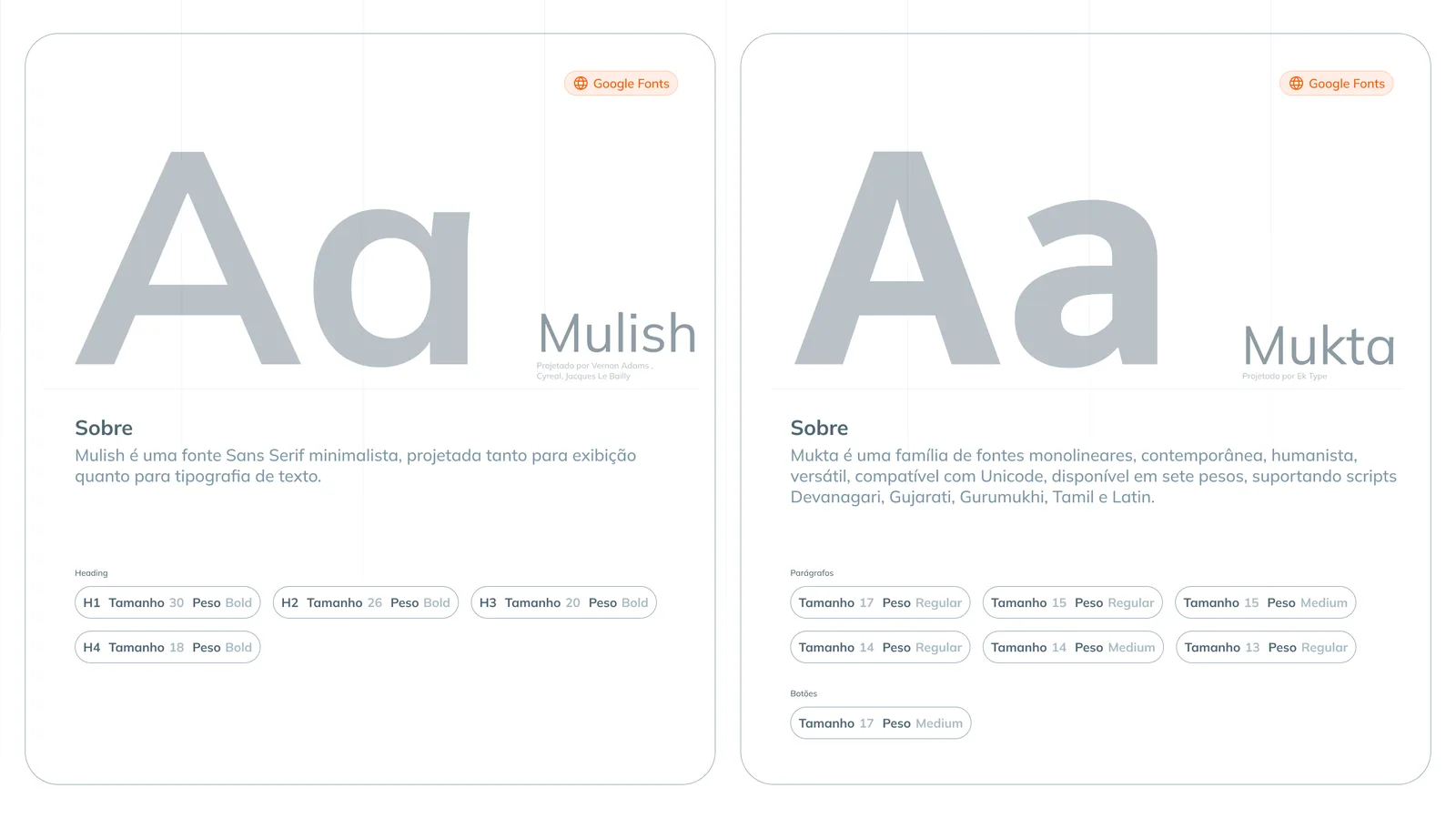 Tipografia do Homekey: Mukta para títulos e destaques, Mulish para textos e interface