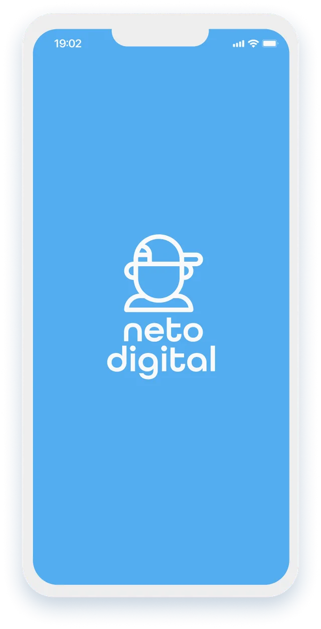 Tela de entrada do app Neto Digital com opções de entrar e criar conta